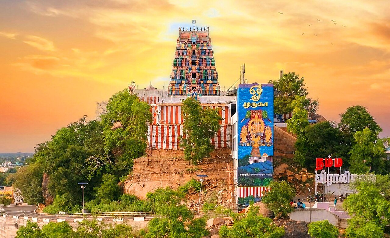 Viralimalai Murugan Temple on its hill in Pudukkottai district, Tamil Nadu